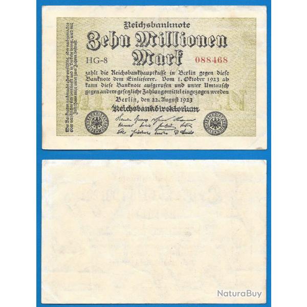 Allemagne 10 Millions de Mark 1923 Reichsbanknote Billet Uniface