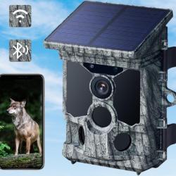 Caméra de Chasse Solaire 4K 30fps 100MP WiFi Bluetooth avec Vision Nocturne Étanche IP66 Noir