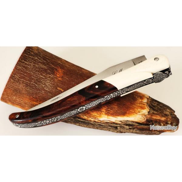 Couteau de collection Laguiole MICKAEL GINISTY Ivoire de Mammouth Racine de Bois de fer Arizona 13cm