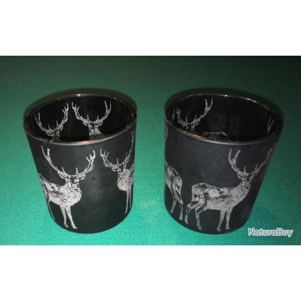 LOT DE 2 PHOTOPHORES MOTIF CERF H 8  7 cms superbes