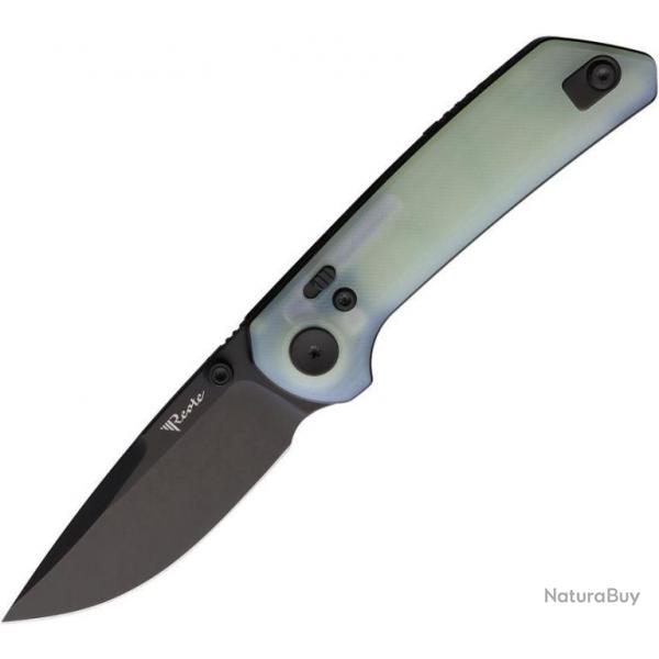 Couteau Reate PL-XT Jade Lame Drop Point Acier Nitro-V Manche G10 Button Lock Clip REA176