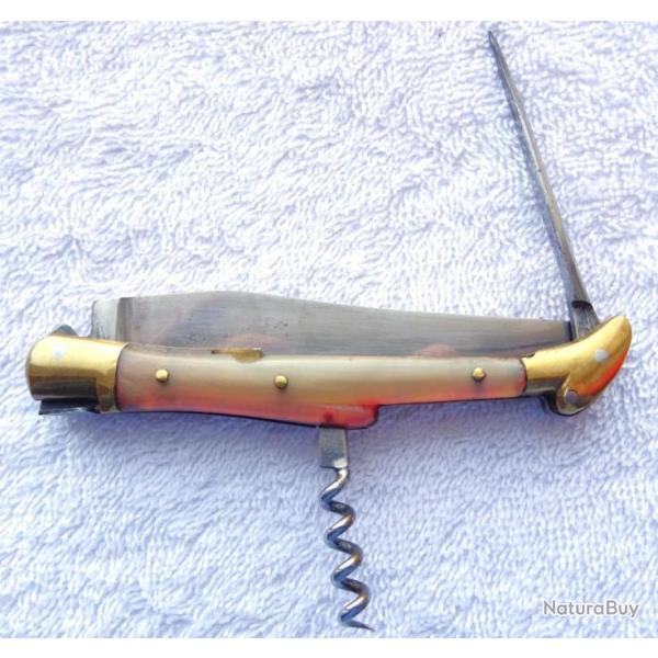 COUTEAU ANCIEN " GLANDIERES A LAGUIOLE " 1940/50 CORNE 3  PIECES TIRE BOUCHON SORTI DE VITRINE TBE
