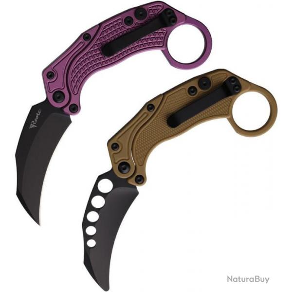 Set de 2 Karambits Reate Knives EXO-K Button Lock Manche Purple Lame Acier N690 + Trainer REA122