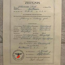 Ancien Document scolaire Allemand ww2 Zeugnis avec tampon