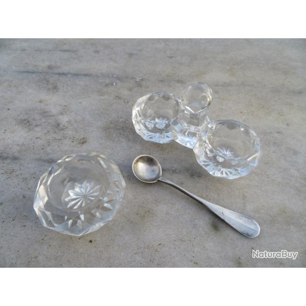 Ancien saleron double en cristal moul sign Baccarat avec second saleron cristal taill-FRANCE(XX)