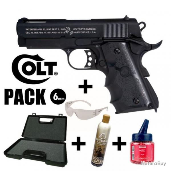 PISTOLET COLT 1911 DEFENDER Noir - Culasse mobile - 6 mm BB - Gaz 0.9J Arme en pack prt  jouer