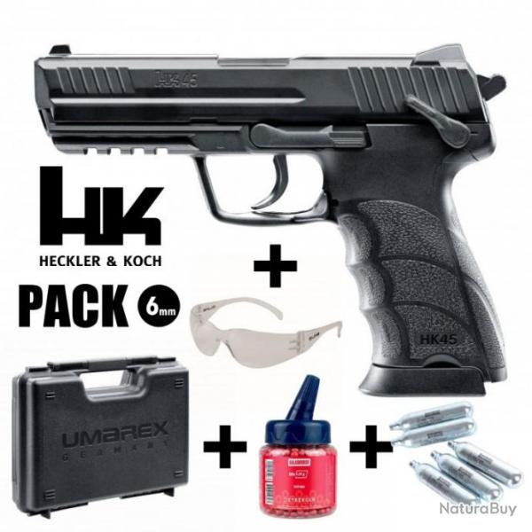 PISTOLET HECKLER & KOCH HK45 Noir - Culasse fixe - 6 mm BB - CO Arme en pack prt  jouer