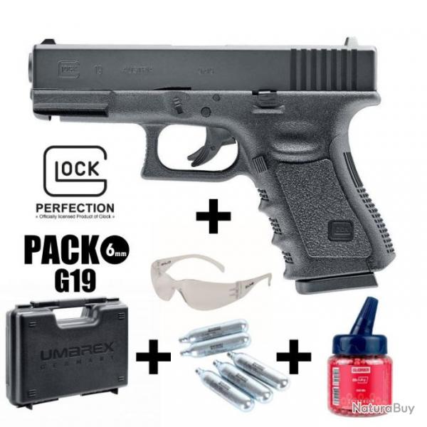 PISTOLET GLOCK 19 Noir - Culasse fixe - 6 mm BB - CO 2J Arme en pack prt  jouer