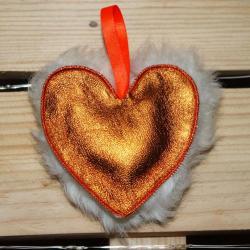 Coeur en cuir d'agneau et peau de mouton  orange