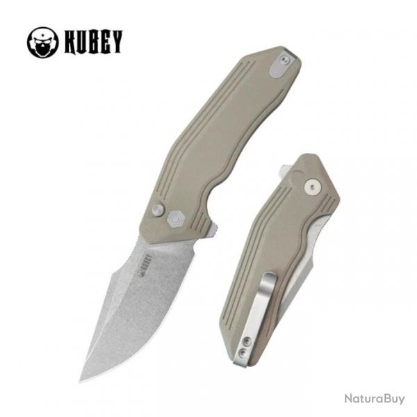 Couteau Kubey Basilisk Tan Manche G10 Lame Tanto Acier 14C28N SW IKBS Button Lock Clip KUB391C