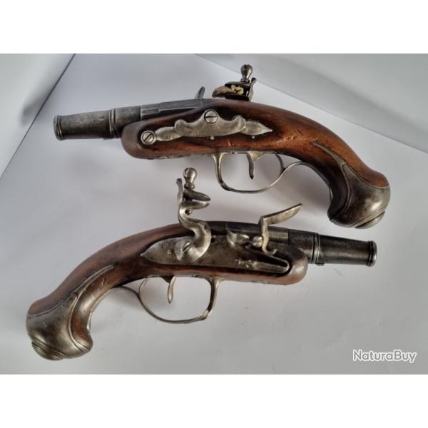 Paire de Pistolet de Poche ou Voyage  Silex XVIIIme , LOUIS XV , LOUIS XVI , 18me