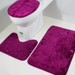 Kit Tapis de Bain et Toilettes - Antidérapant & Absorbant - Motif Coquillage