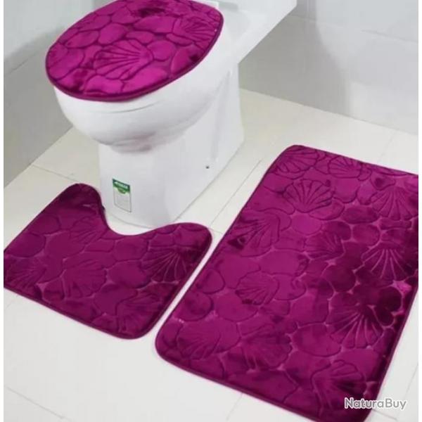 Kit Tapis de Bain et Toilettes - Antidrapant & Absorbant - Motif Coquillage