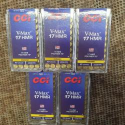 lot de 5 boites CCI soit un total de 250 cartouches de 17 HMR à balle V-MAX POLYMER TIP de 17 grain