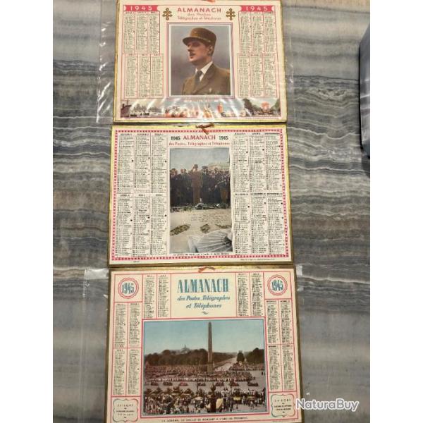 1945 ALMANACH DES POSTES LOT DE 3 GNRAL DE GAULLE - Libration - France Libre