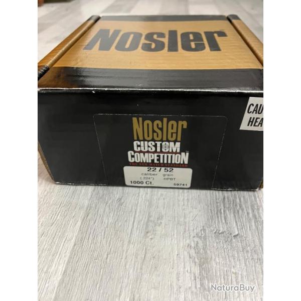 OGIVE NOSLER 22/224" 52GR HPBT CUSTOM COMPETITION 600PCS.