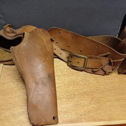 Authentique ancien ceinturon en cuir WESTERN avec holster et cartouchière - RARE