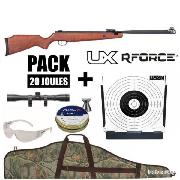 CARABINE AIR COMPRIME UX R-FORCE BOIS CAL 4.5MM 19,9 J Carabine en pack avec lunette