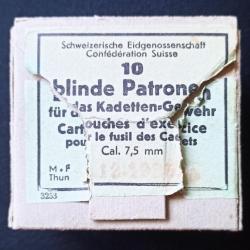 Rare boite de cartouche vide pour fusil kadet Schmidt Rubin, fabr Thun, decembre 1925