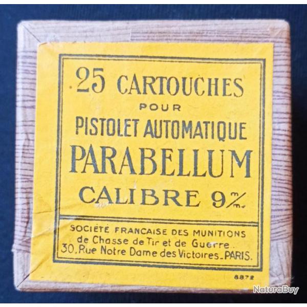 Boite vide de 25 cartouches 9mm parabellum SFM annes 50/60
