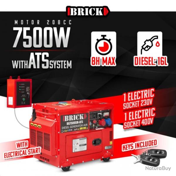 Groupe lectrogne diesel avec dmarrage lectrique max 7500W + systme ATS