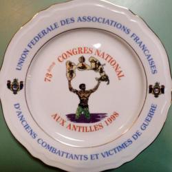 UFAF Anciens Combattants & Victimes GUERRE Assiette Commémorative Porcelaine LIMOGES Antilles