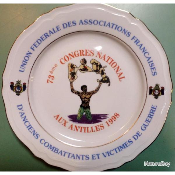 UFAF Anciens Combattants & Victimes GUERRE Assiette Commmorative Porcelaine LIMOGES Antilles