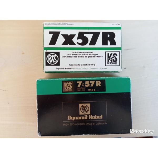 2 botes de cartouches RWS KS calibre 7 x 57 R