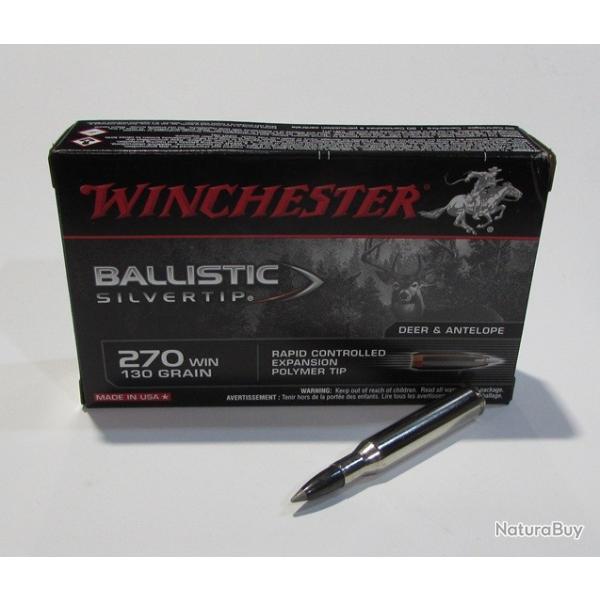 boite 20 cartouches 270 Winchester Ballistic Silvertip 130 grains