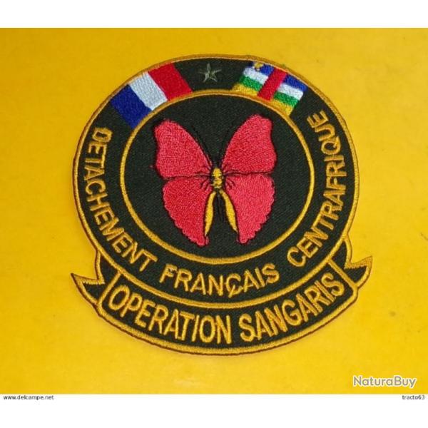 TISSU PATCH : OPERATION SANGARIS , DETACHEMENT FRANCAIS CENTRAFRIQUE, DIAMETRE 9CM , BON ETAT VOI