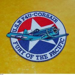 TISSU PATCH :  U.S.N F4U-CORSAIR , FURY OF THE PACIFIC , DIAMETRE 9 CM , BON ETAT VOIR PHOTOS . POUR