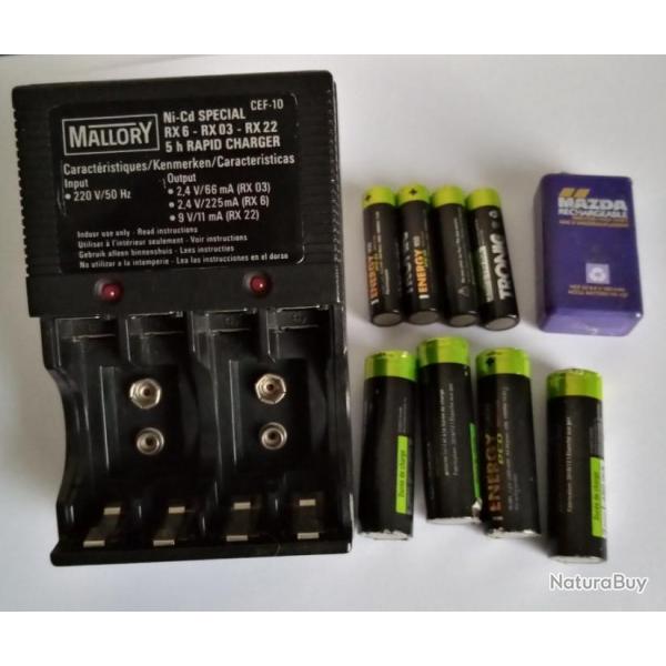 Chargeur de Piles Batteries Rechargeables AA, AAA et 9 V