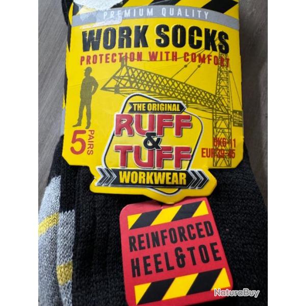 lot de 5 paires de Chaussettes Ruff & Tuff Work socks livraison offerte !