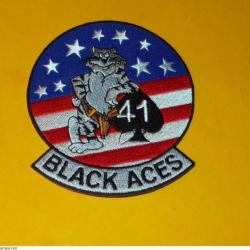 TISSU PATCH : 41 BLACK ACES, ARMEE DE L'AIR DES ETATS UNIS  , DIAMETRE 9 CM , BON ETAT VOIR PHOTO .