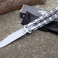 Couteau Papillon Butterfly Balisong Bear & Son Lame Acier 440 Manche Métal Made In USA SS14