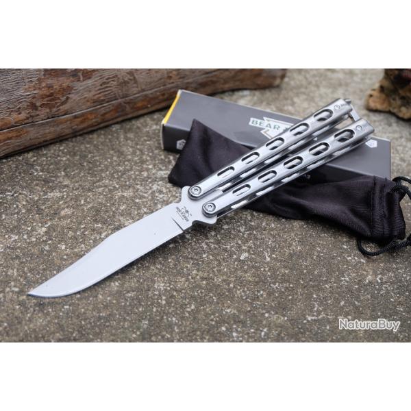 Couteau Papillon Butterfly Balisong Bear & Son Lame Acier 440 Manche Mtal Made In USA SS14