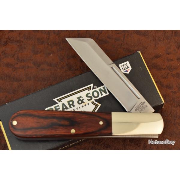 Couteau Bear & Son 2180R Barlow Lame Sheepsfoot Acier Carbone Manche Bois Made USA BC2180R