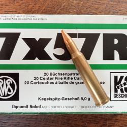 Boite de cartouches RWS KS calibre 7 x 57 R neuve 8,0g (123 gr)