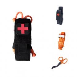 Ensemble Garrot orange + Porte-garrot velcro noir + ciseaux médicaux orange + patch croix rouge/noir