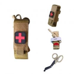 Ensemble Garrot beige + Porte-garrot velcro beige + ciseaux médicaux beige + patch croix rouge/noir