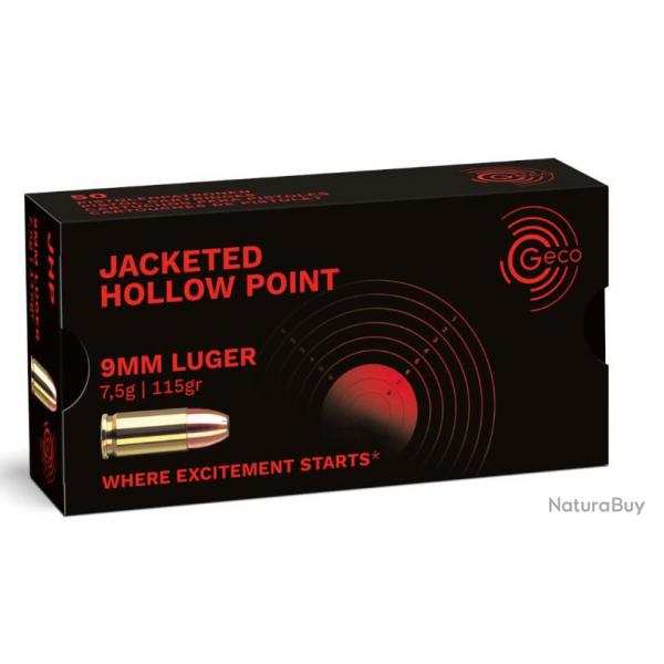 munitions 9 mm LUGER Jacketed Hollow Point 7,5g/115gr GECO