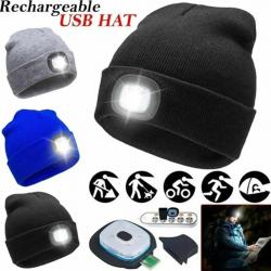 Bonnet Tricote avec Lampe LED Rechargeable, Modele: Au Choix