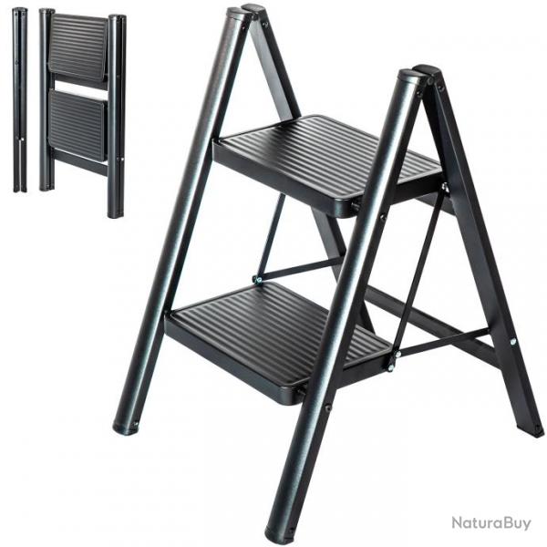 Escabeau 2 marches FOLDPACT2, Marche pied pliable, Design ultra-compact, Marches larges 17,5 cm, Aci