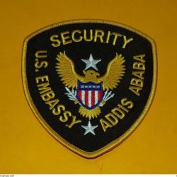 TISSU PATCH : SECURITY U.S EMBASSY ADDIS ABABA  , DIAMETRE 10 CM , BON ETAT VOIR PHOTOS . POUR TOUT