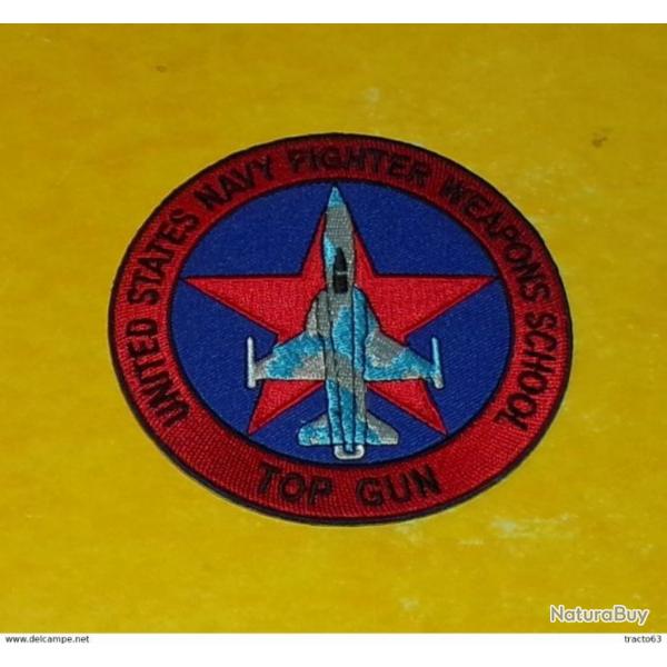 TISSU PATCH : TOP GUN , UNITED STATES NAVY FIGHTER WEAPONS SCHOOL, DIAMETRE 9CM , BON ETAT VOIR PH