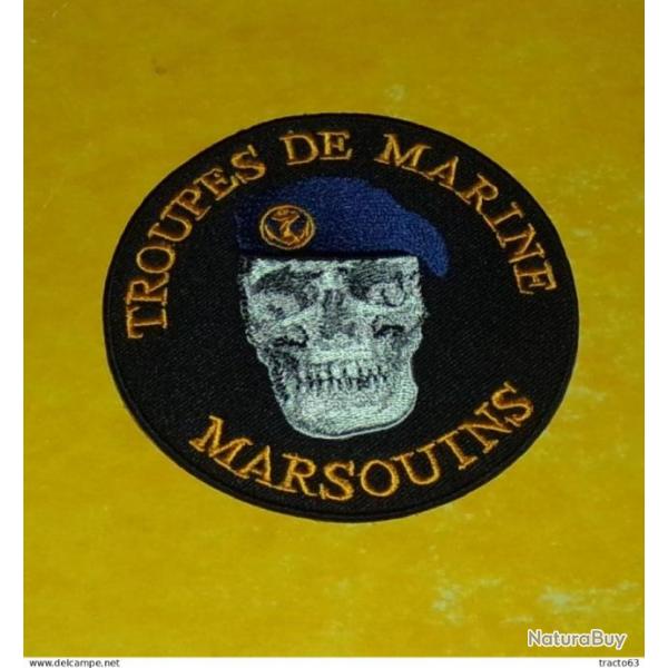 TISSU PATCH : TROUPES DE MARINE , MARSOUIN , DIAMETRE 9 CM , BON ETAT VOIR PHOTO . POUR TOUT RENSE