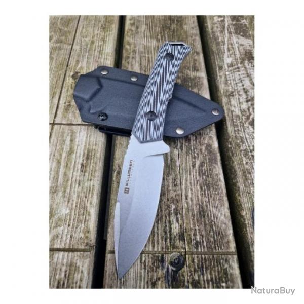 Willumsen Paragon Grey Black G10, AUS-8, couteau fixe bushcraft, chasse, survie