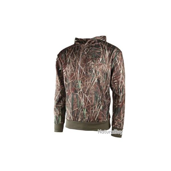 DESTOCK !!! TREELAND T103 - SWEAT POLAIRE CAMOUFLAGE ROSEAUX CAPUCHE