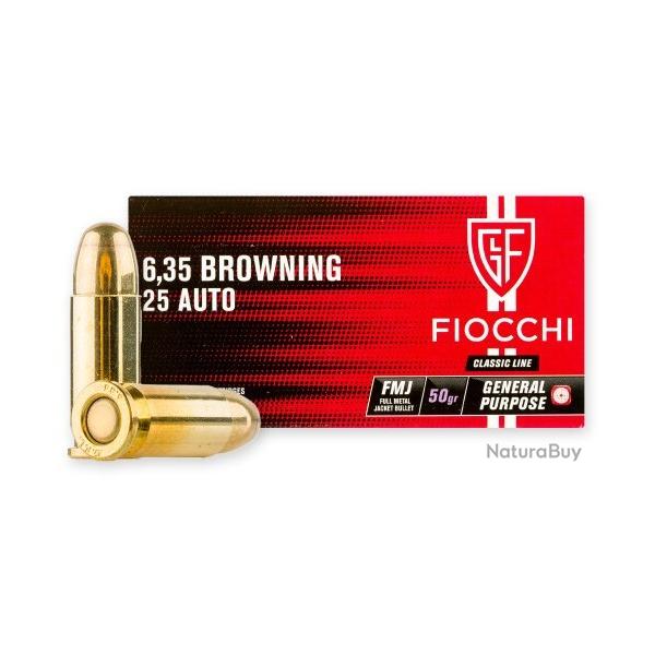 25ACP/6,35 Browning 50gr Fiocchi lot de 5 boites de 50 munitions