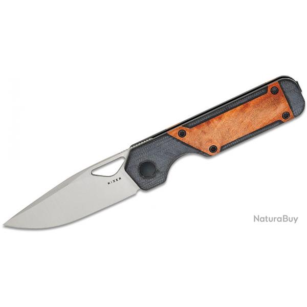 Couteau Kizer Mini Militaw Mkuruti Lame Acier Nitro-V Manche G10 Noir/Bois Clip Linerlock KIV3634SA4